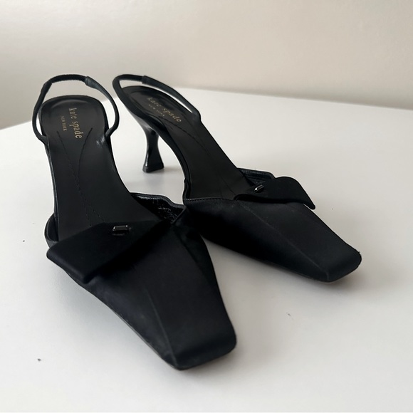 Kate Spade Satin Semi Bow Square Pointed Toe Crystal Sling Back Kitten Heels 6 - Picture 4 of 6